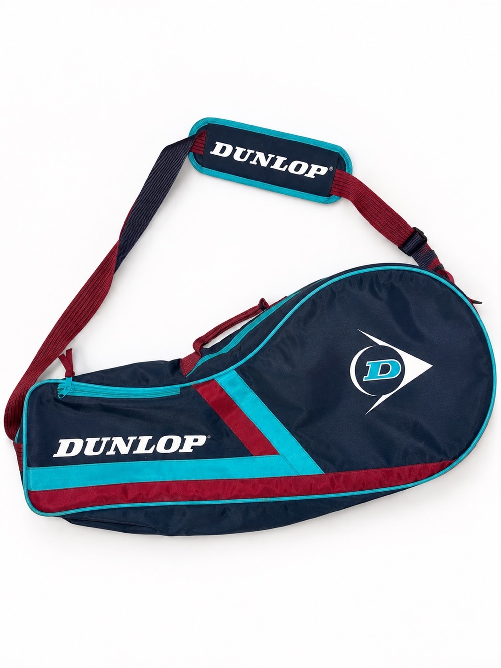 Vintage Dunlop Tennis Racquet Bag Navy Teal Burgundy Shoulder Strap